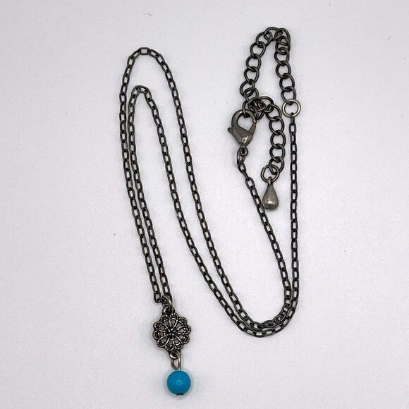 *3/$20* Dainty silver tone necklace with turquoise colored bead - Picture 2 of 3